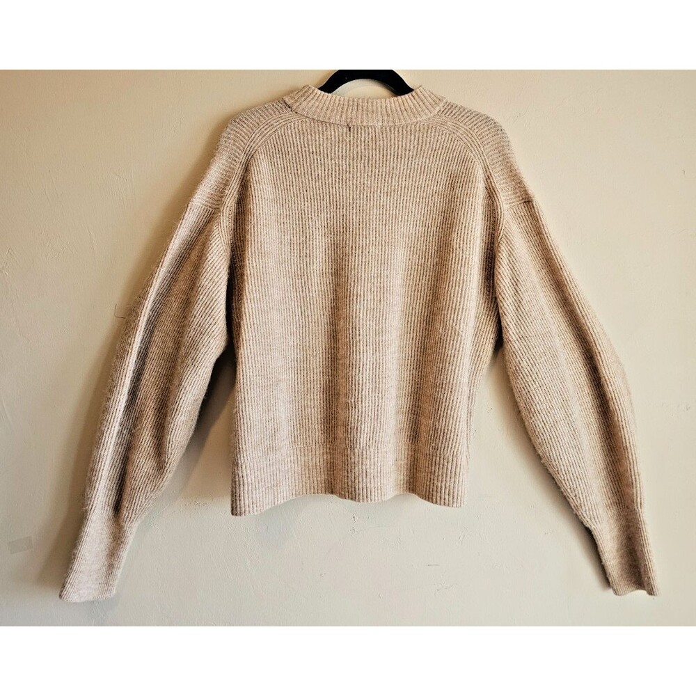 Quince size XL tan Merino Wool Alpaca Blend Pullover Sweater  pointelle detail - Picture 2 of 4